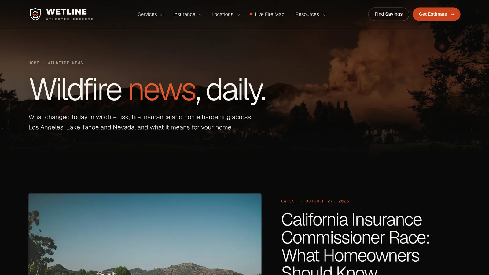 Página de noticias de incendios de Wetline